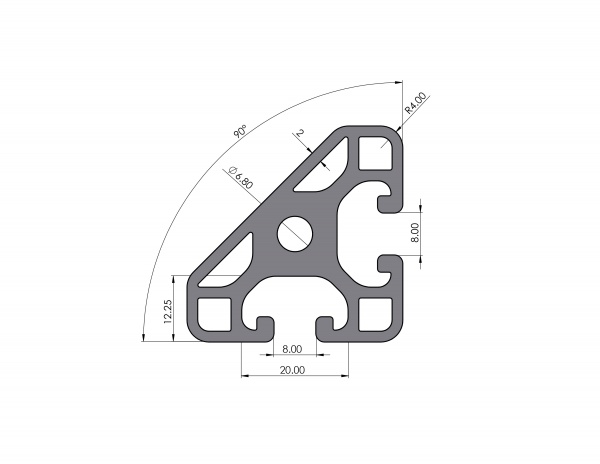 Aluminum profile 40x40-45 ° light groove 8 I-type black